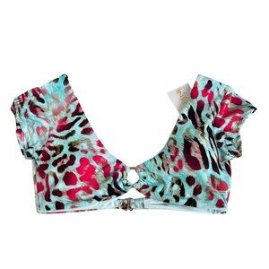 TiniBikini bikini top swimsuit short sleeve leopard print Large blue pink